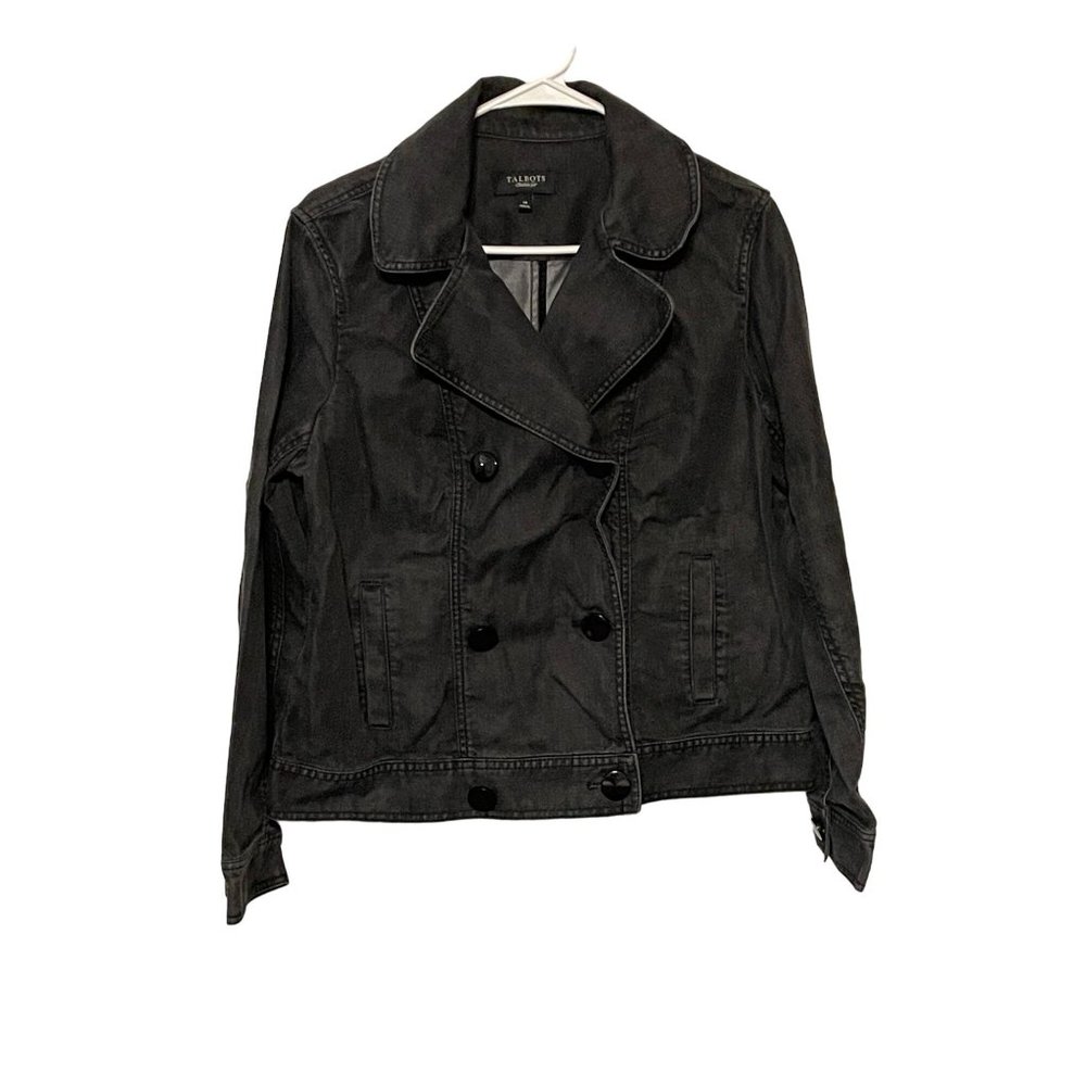 Talbots Size 14 Womens Black Denim Jean Jacket #U-4-10